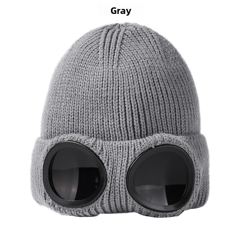 Ribbed Knitted Winter Hat with Glasses Design