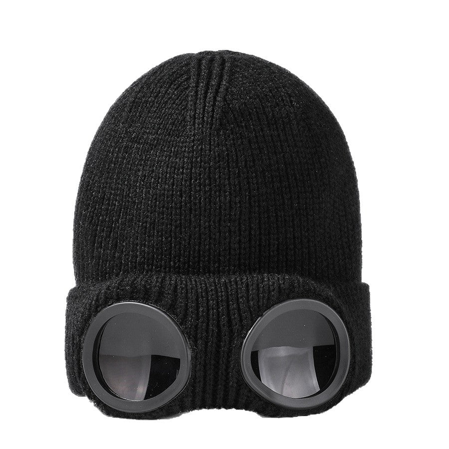 Ribbed Knitted Winter Hat with Glasses Design