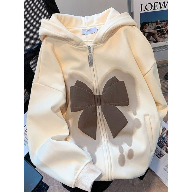 Bow detail hoodie for women, coquette style - Trendora