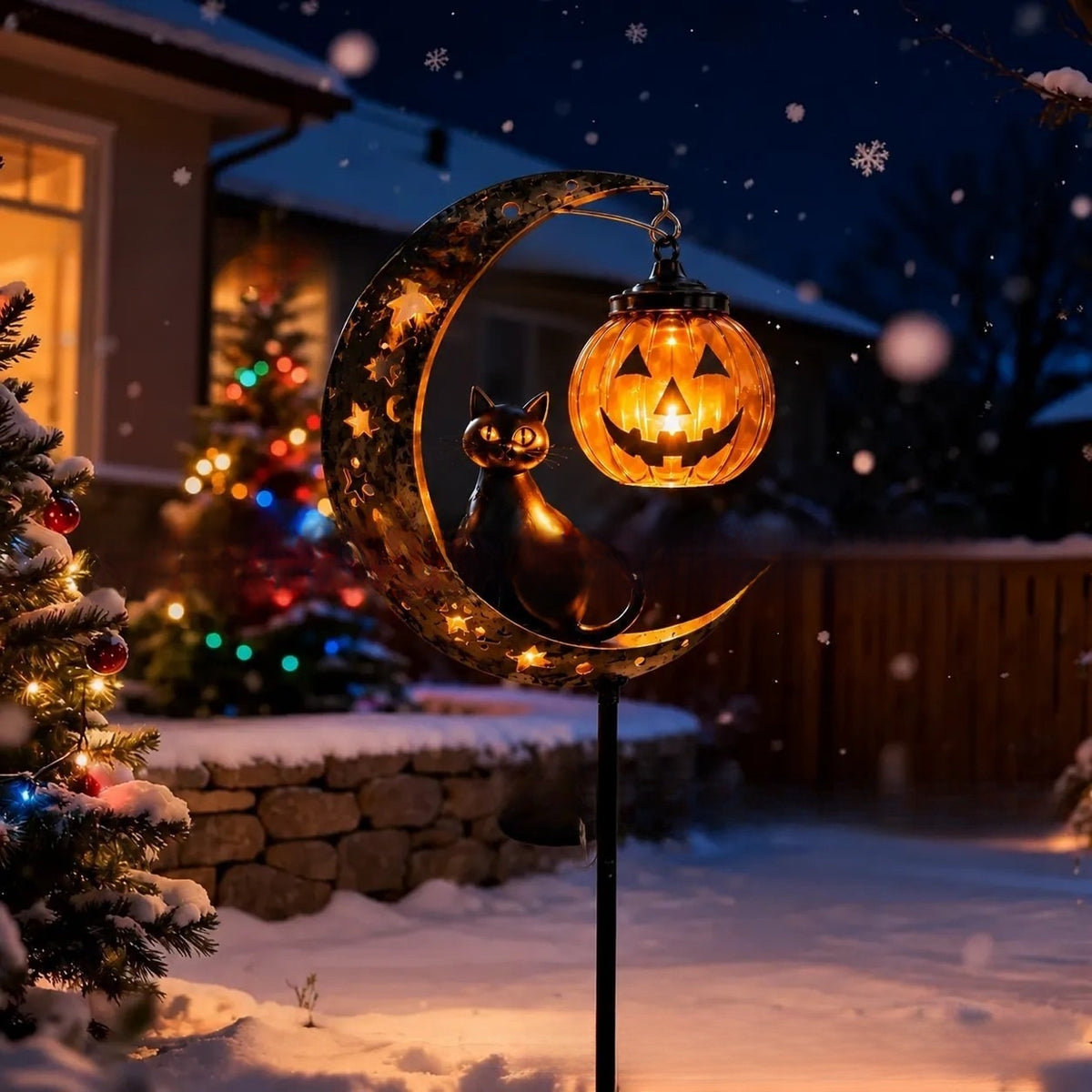 Halloween black cat pumpkin ground lamp - Trendora