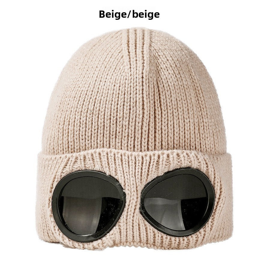 Ribbed Knitted Winter Hat with Glasses Design